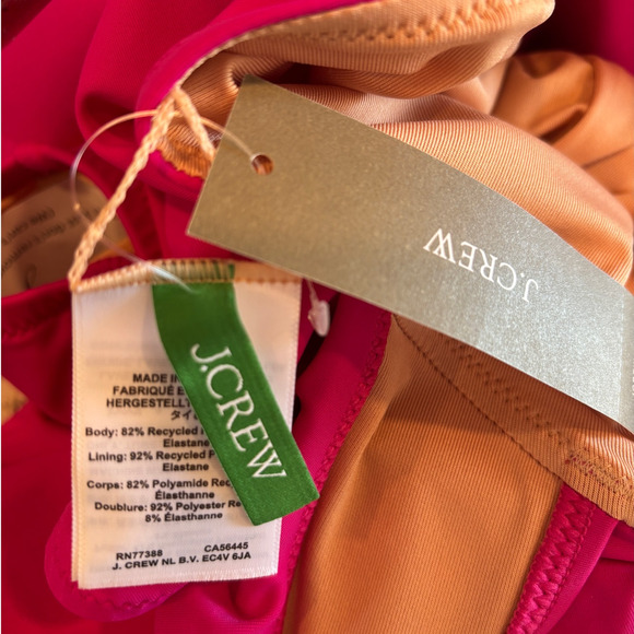 J Crew Womens 10 Pink Fuchsia One Piece V-Neck Ruffle Swimsuit Bathing Suit NWT - Picture 5 of 5
